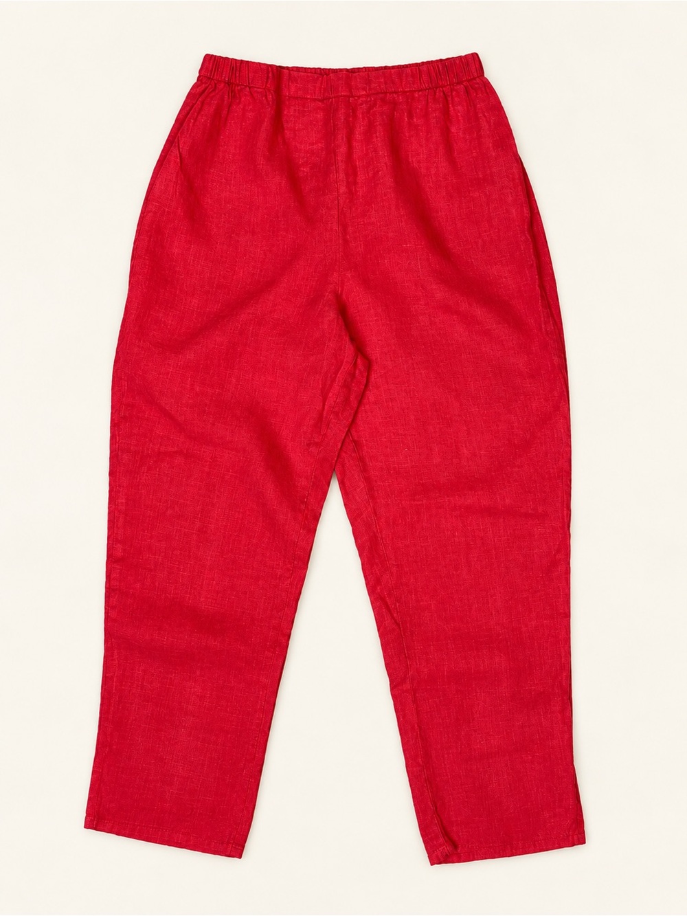 Flax 100% Linen Women's Cropped Elastic-Waist Pants in Red